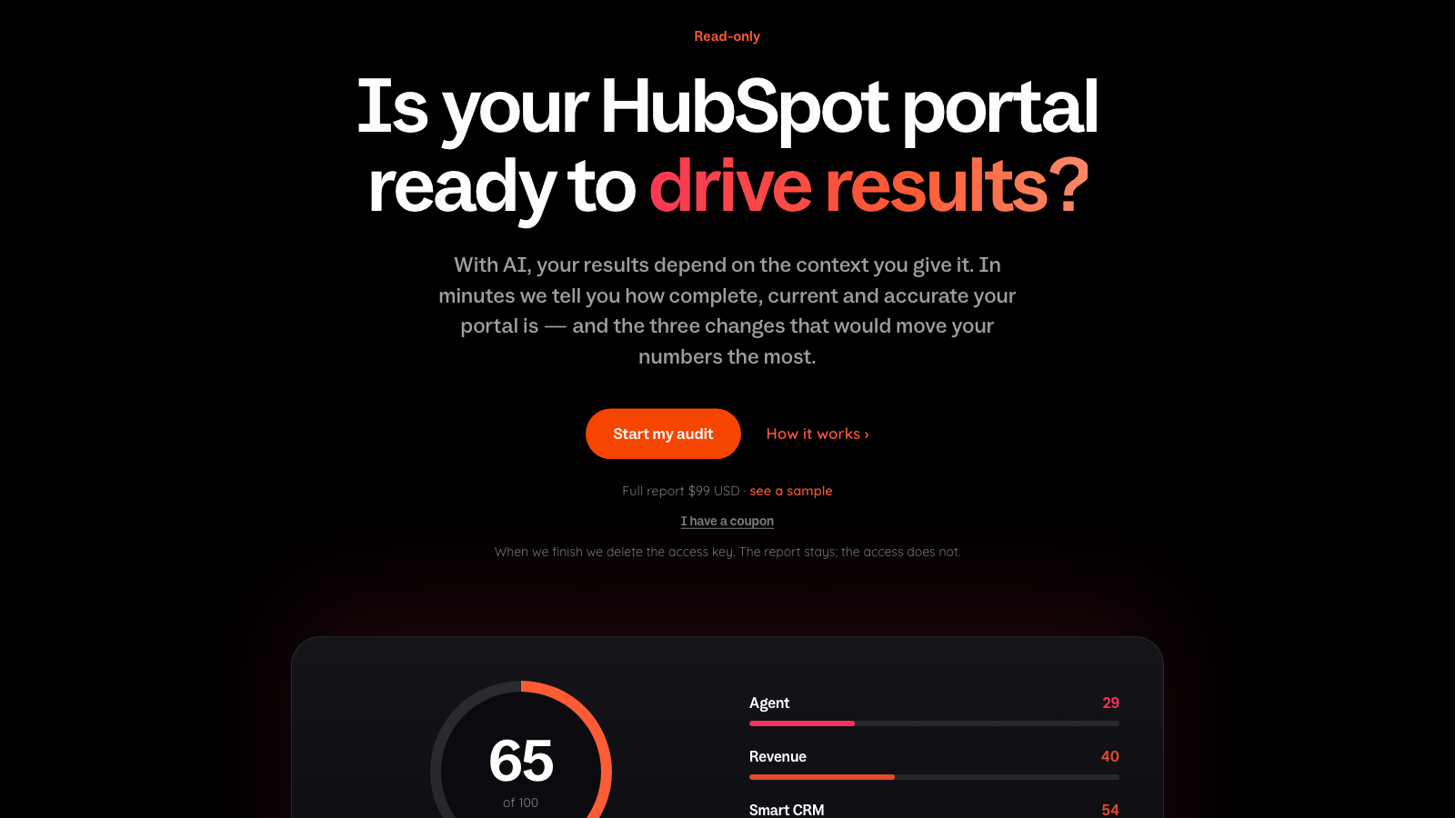 Portal Checker home page asking whether your HubSpot portal is ready to drive results...